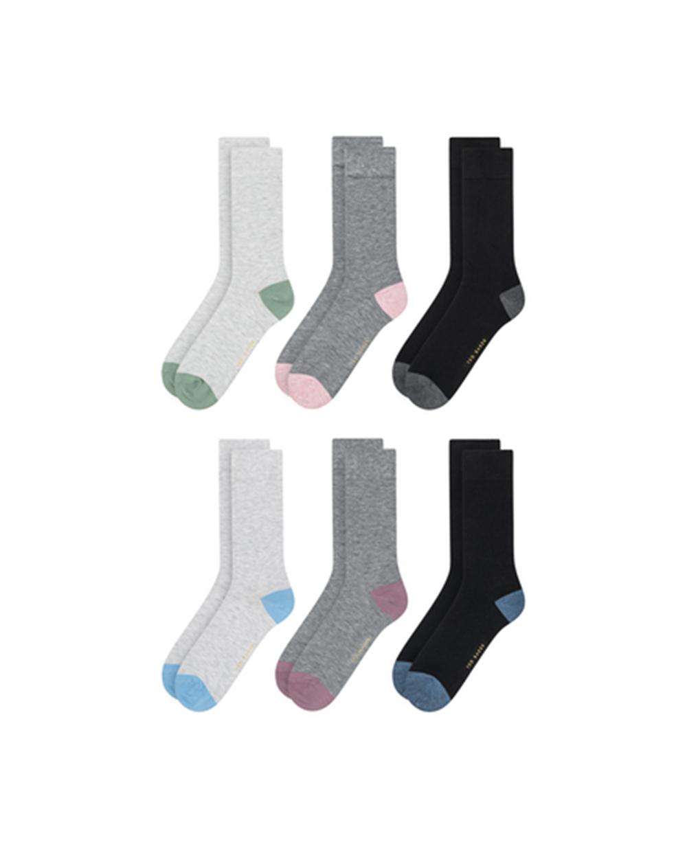 Men Ted Baker 6 Pack Contrast Heel Toe Crew Socks Black | Australia  38497-PNLW