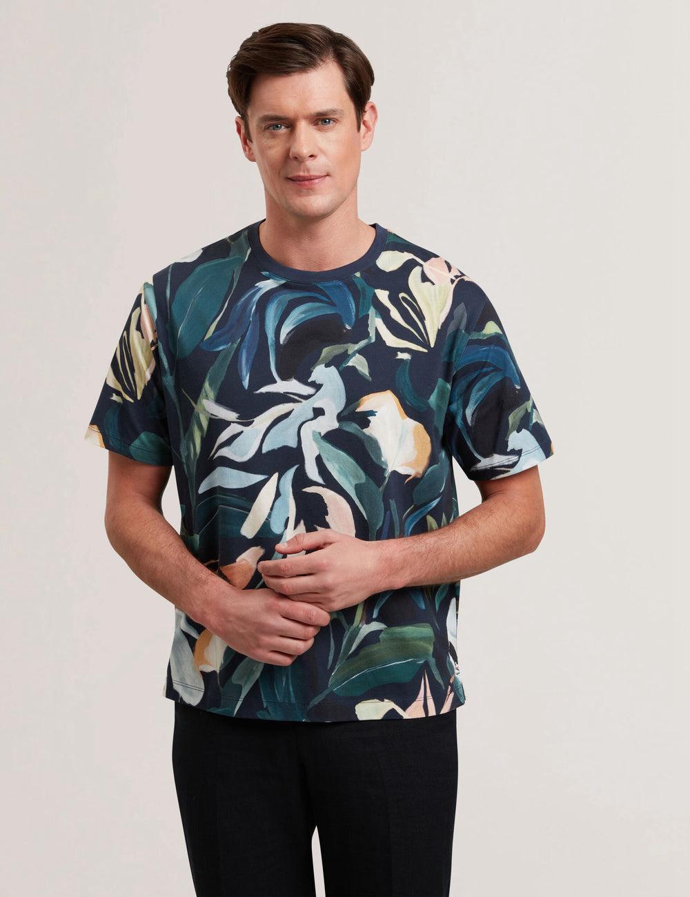 Men Ted Baker ALMOI - Floral Print Pure Cotton T-Shirts Black | Australia  09764-YIUB