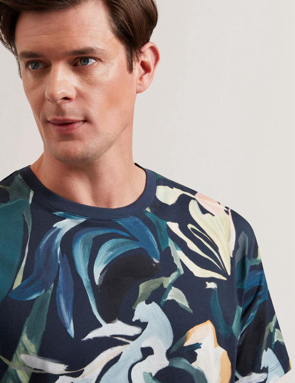 Men Ted Baker ALMOI - Floral Print Pure Cotton T-Shirts Black | Australia  09764-YIUB