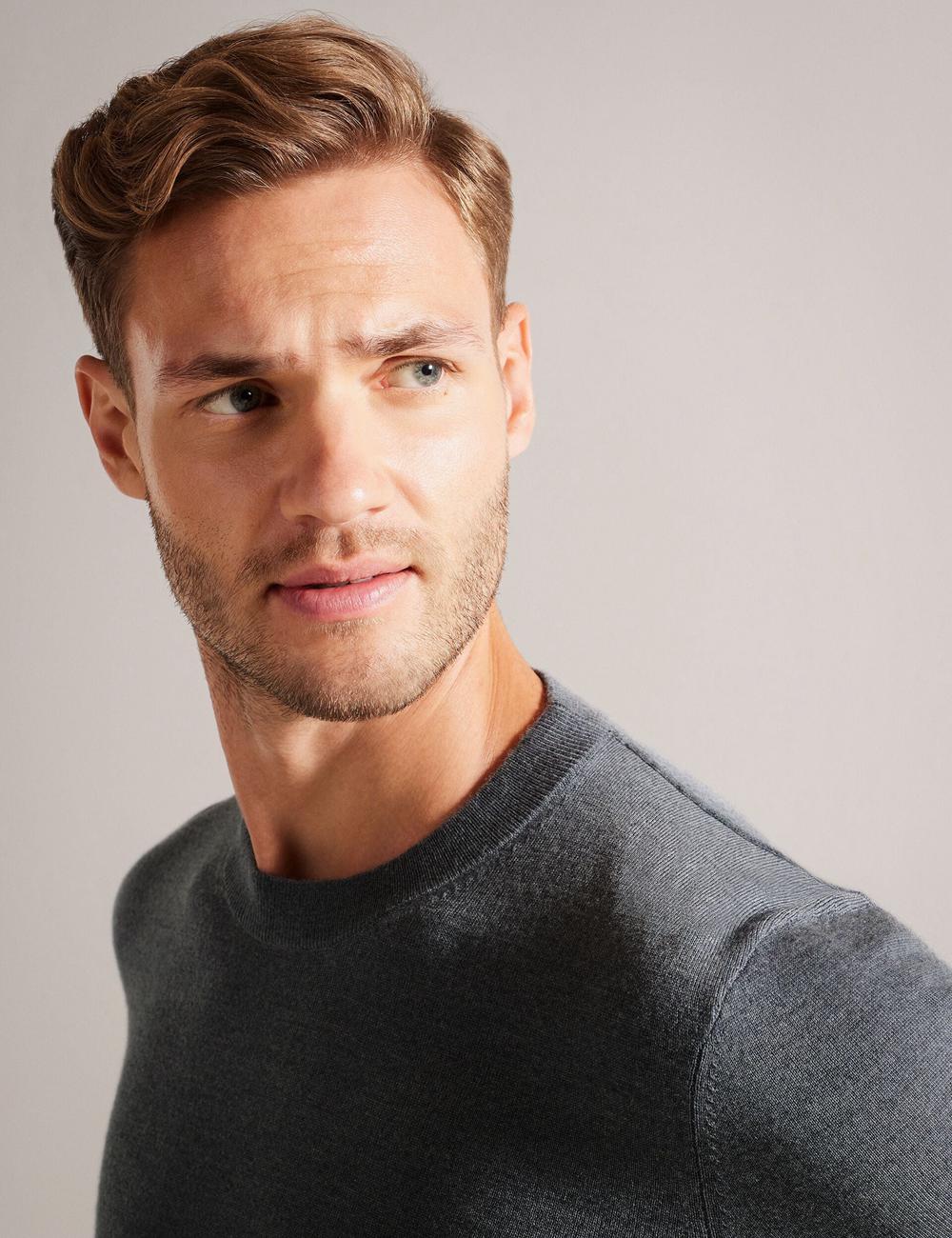Men Ted Baker CARNBY - Pure Wool Crew Neck Jumpers Charcoal | Australia  95674-ENIJ