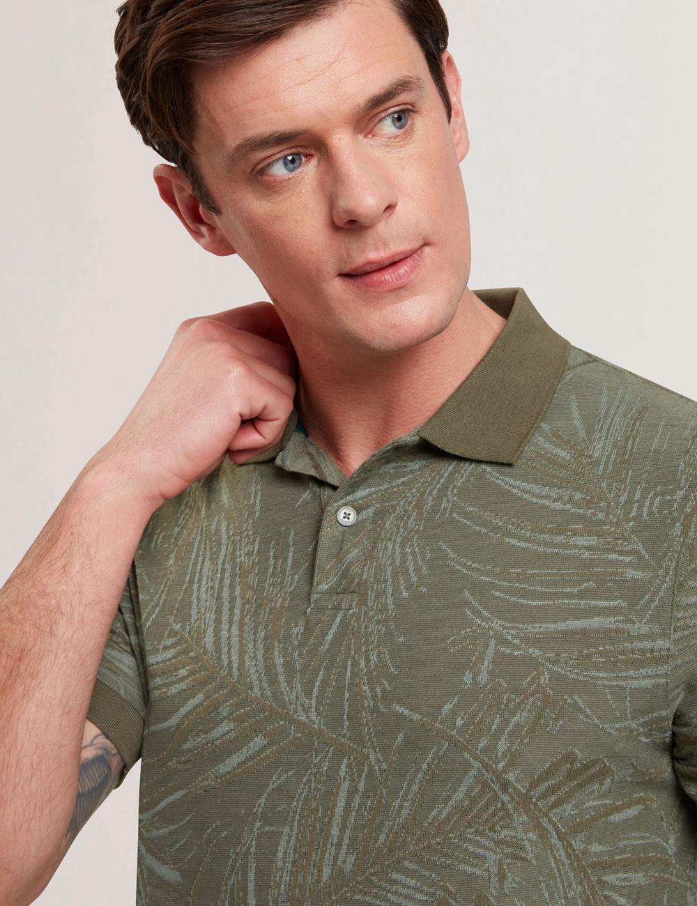 Men Ted Baker EDWINE - Leaf Print Short Sleeve Polos Shirts Khaki | Australia  12974-CIYF