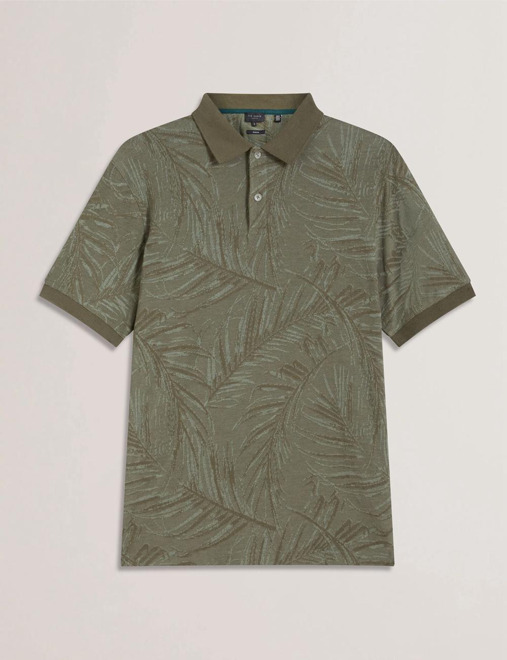 Men Ted Baker EDWINE - Leaf Print Short Sleeve Polos Shirts Khaki | Australia  12974-CIYF