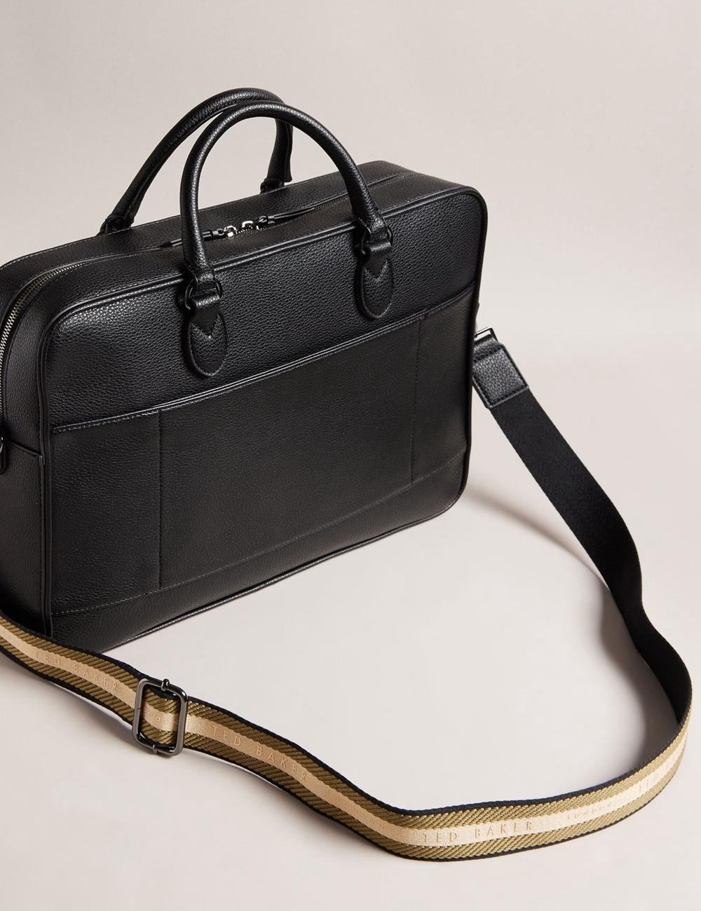 Men Ted Baker KADEN - Branded Webbing PU Leather Document Shoulder Bags Black | Australia  95168-FUNK