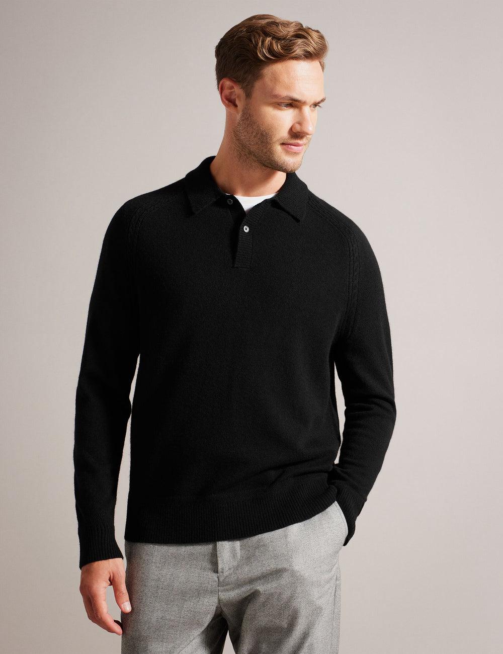 Men Ted Baker KAROLT - Cashmere Knit Long Sleeve Top Jumpers Black | Australia  79641-EPVF