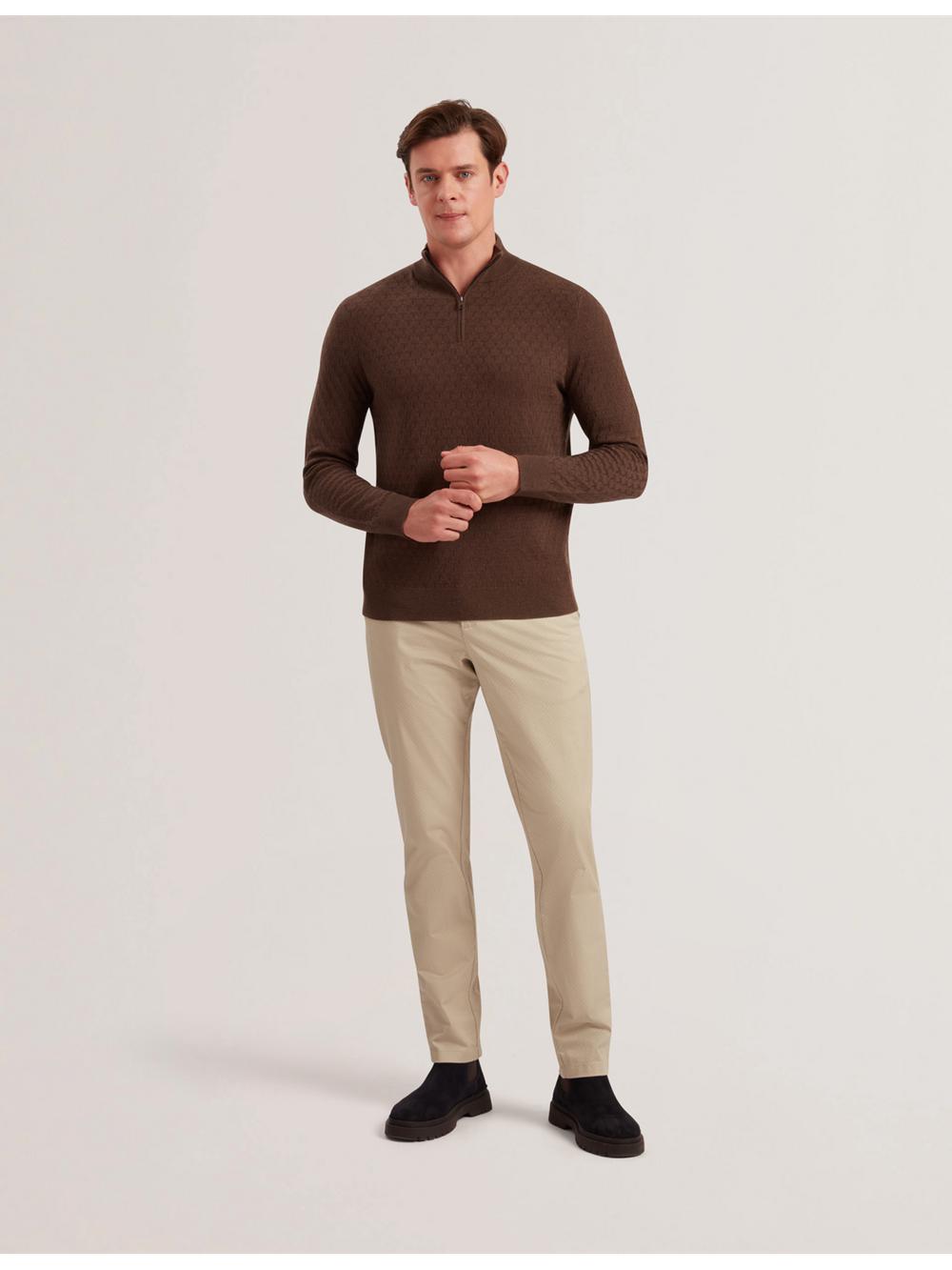 Men Ted Baker KURNLE - T Knit Half Zip Funnel Neck Jumpers Brown | Australia  01475-OQIY