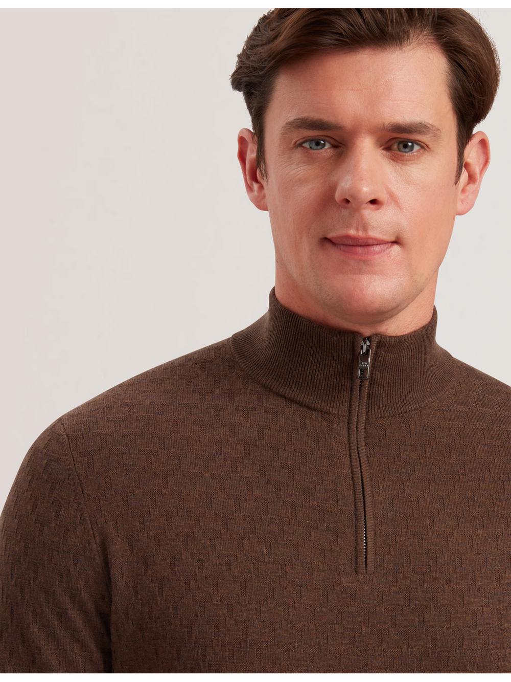 Men Ted Baker KURNLE - T Knit Half Zip Funnel Neck Jumpers Brown | Australia  01475-OQIY