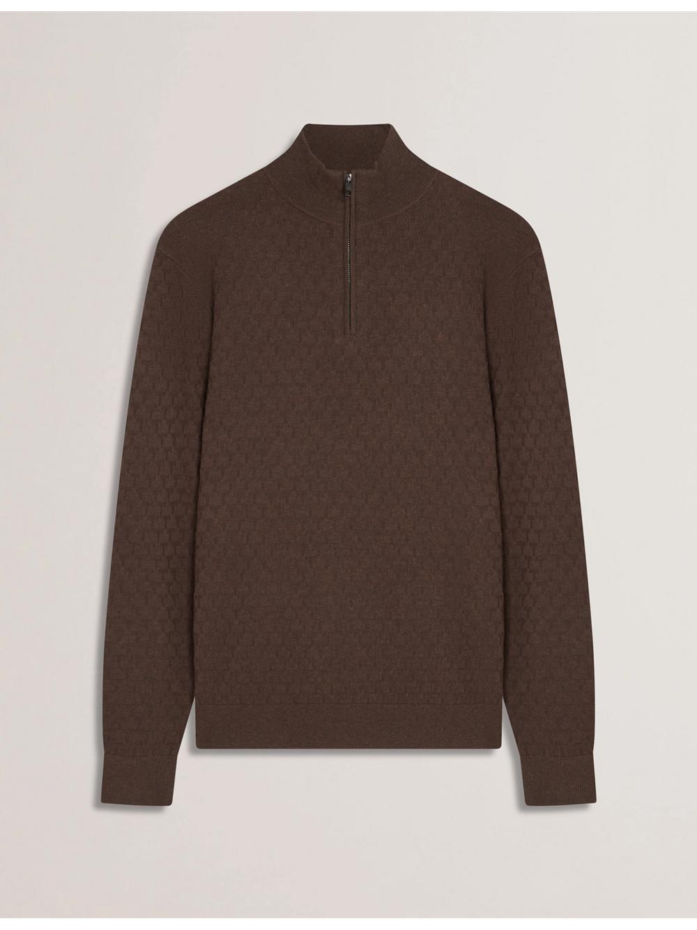 Men Ted Baker KURNLE - T Knit Half Zip Funnel Neck Jumpers Brown | Australia  01475-OQIY