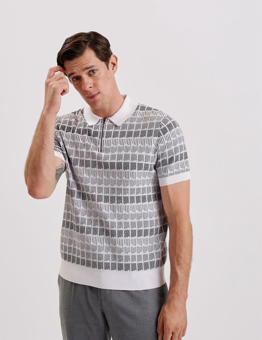 Men Ted Baker LEVERS - Ombre Jacquard Zip Neck Polos Shirts White | Australia  01743-YVUC