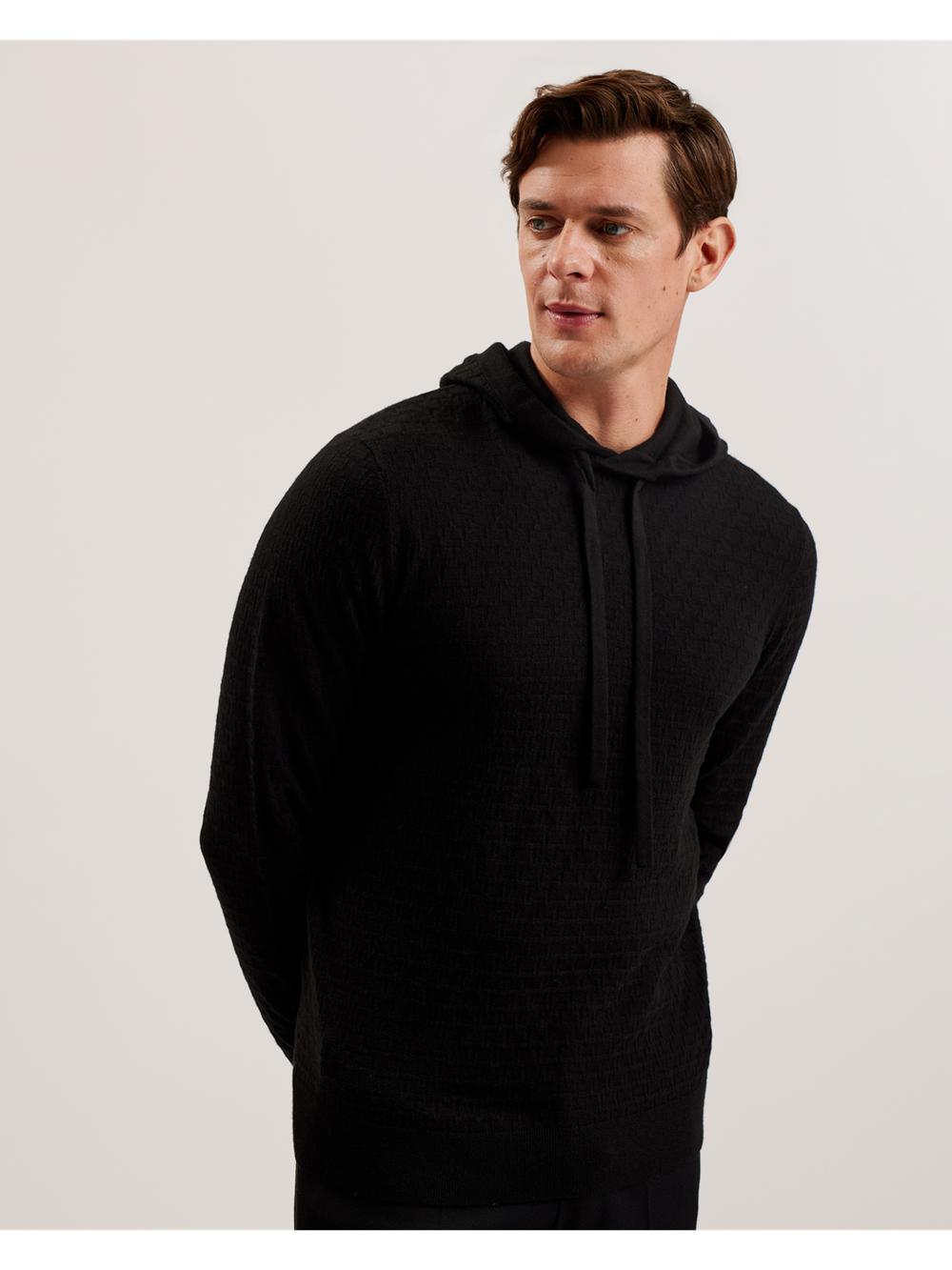 Men Ted Baker LOULAR - Textured T Knit Wool Blend Hoodies Black | Australia  65380-VDGI