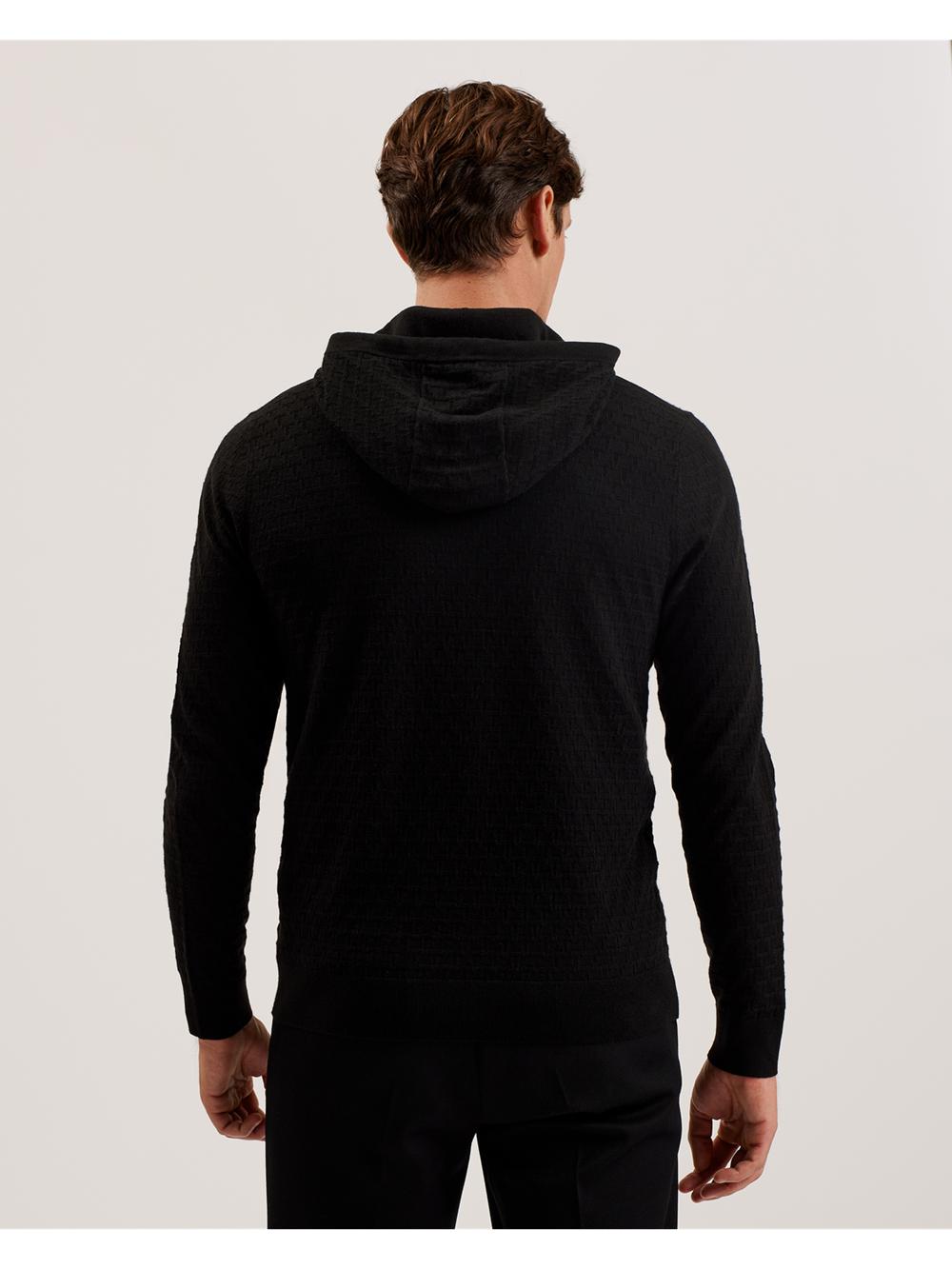 Men Ted Baker LOULAR - Textured T Knit Wool Blend Hoodies Black | Australia  65380-VDGI