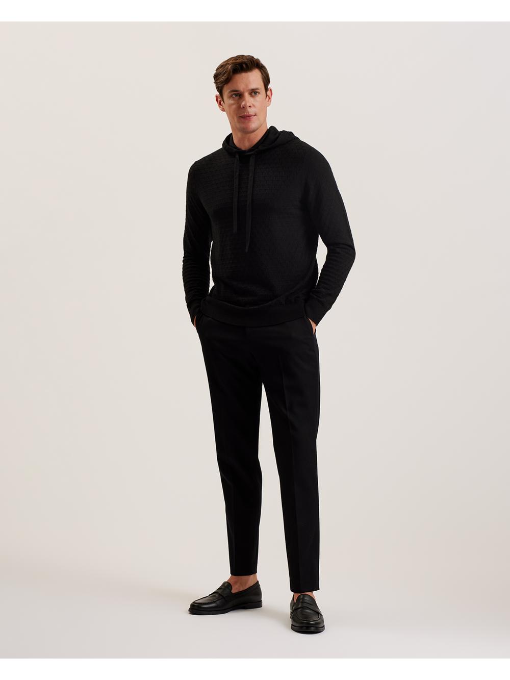 Men Ted Baker LOULAR - Textured T Knit Wool Blend Hoodies Black | Australia  65380-VDGI