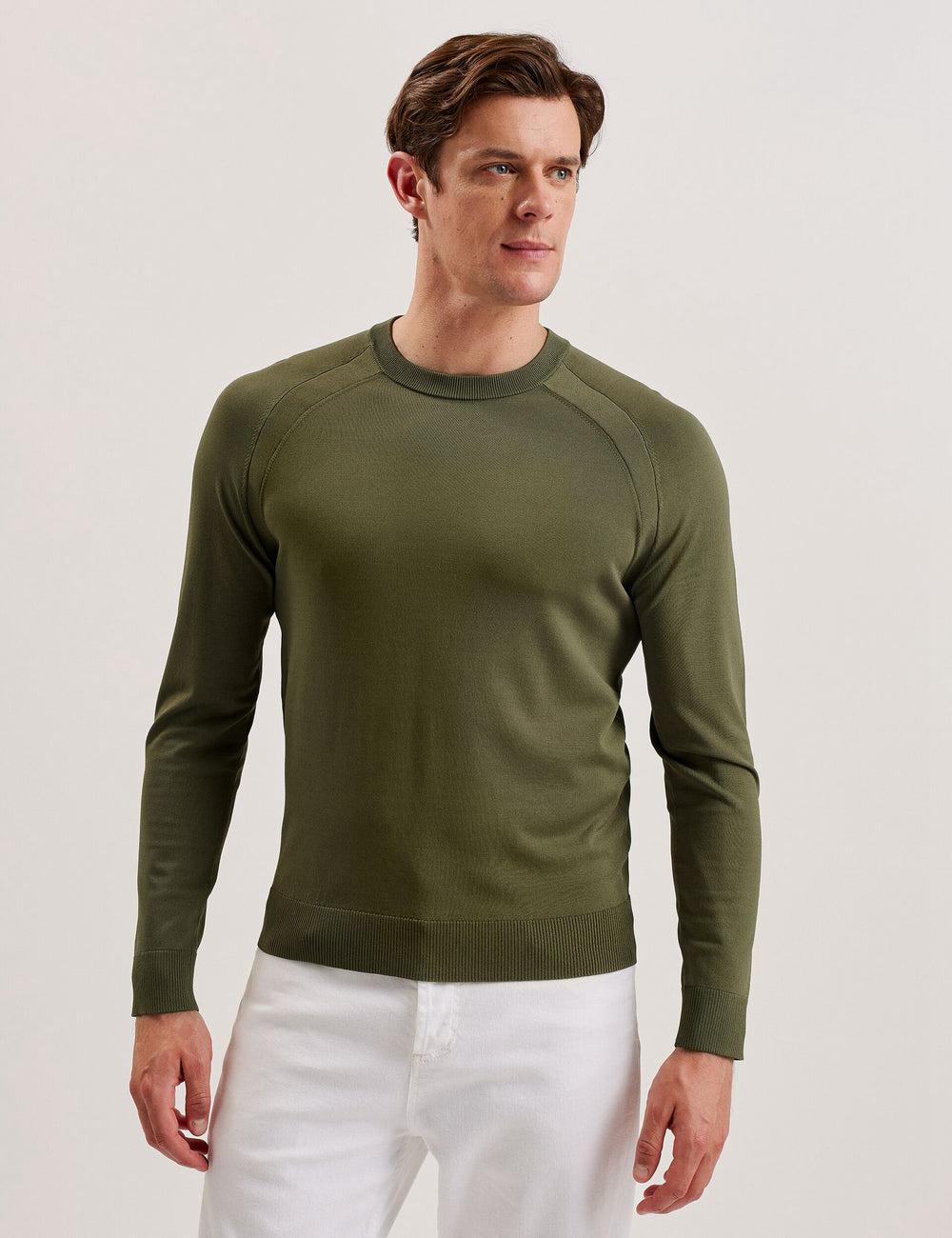 Men Ted Baker MAYWO - Saddle Shoulder Crew Neck Jumpers Khaki | Australia  67042-BLJD