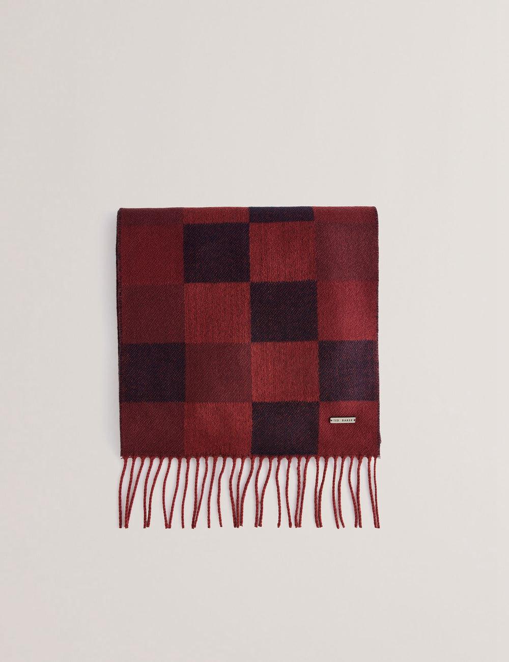 Men Ted Baker PETERRR - Block Check With Fringe Trim Woven Scarves Oxblood | Australia  74305-GLMF