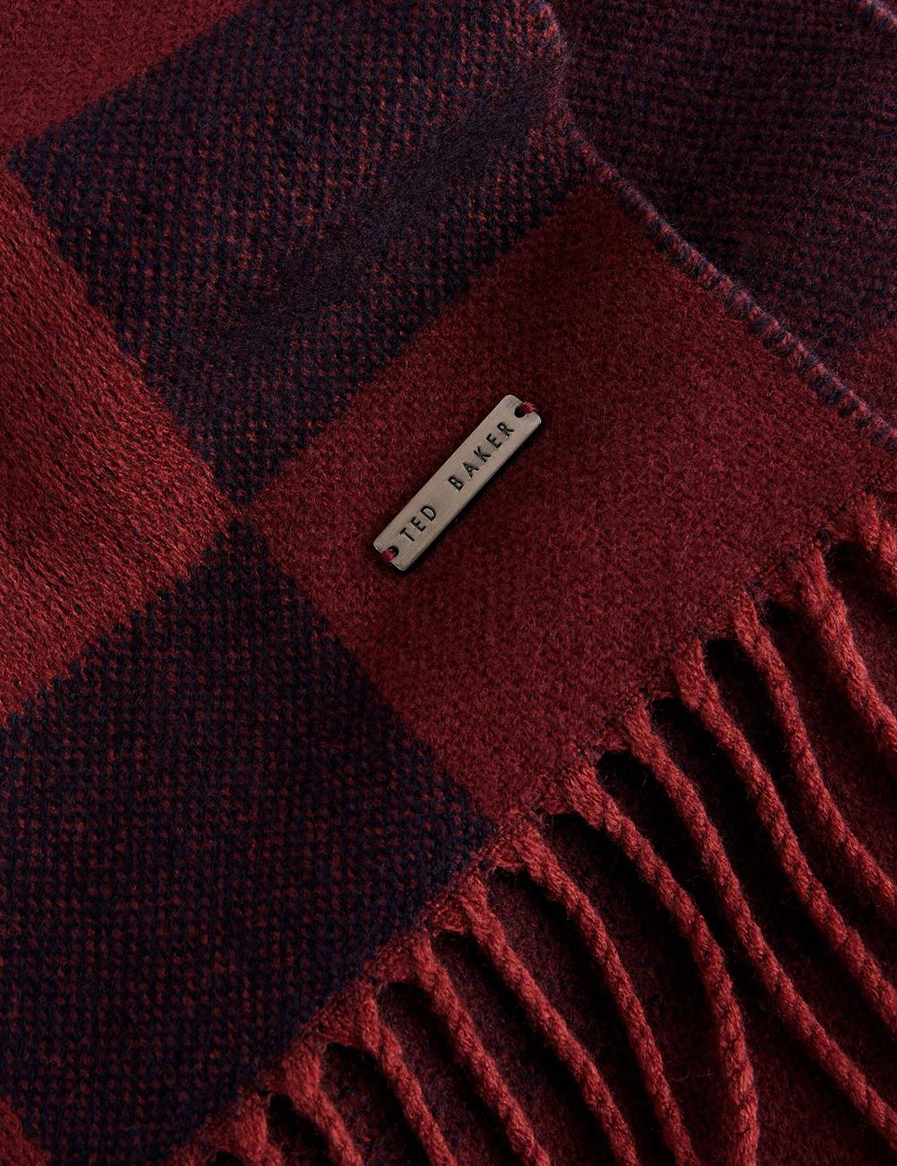 Men Ted Baker PETERRR - Block Check With Fringe Trim Woven Scarves Oxblood | Australia  74305-GLMF