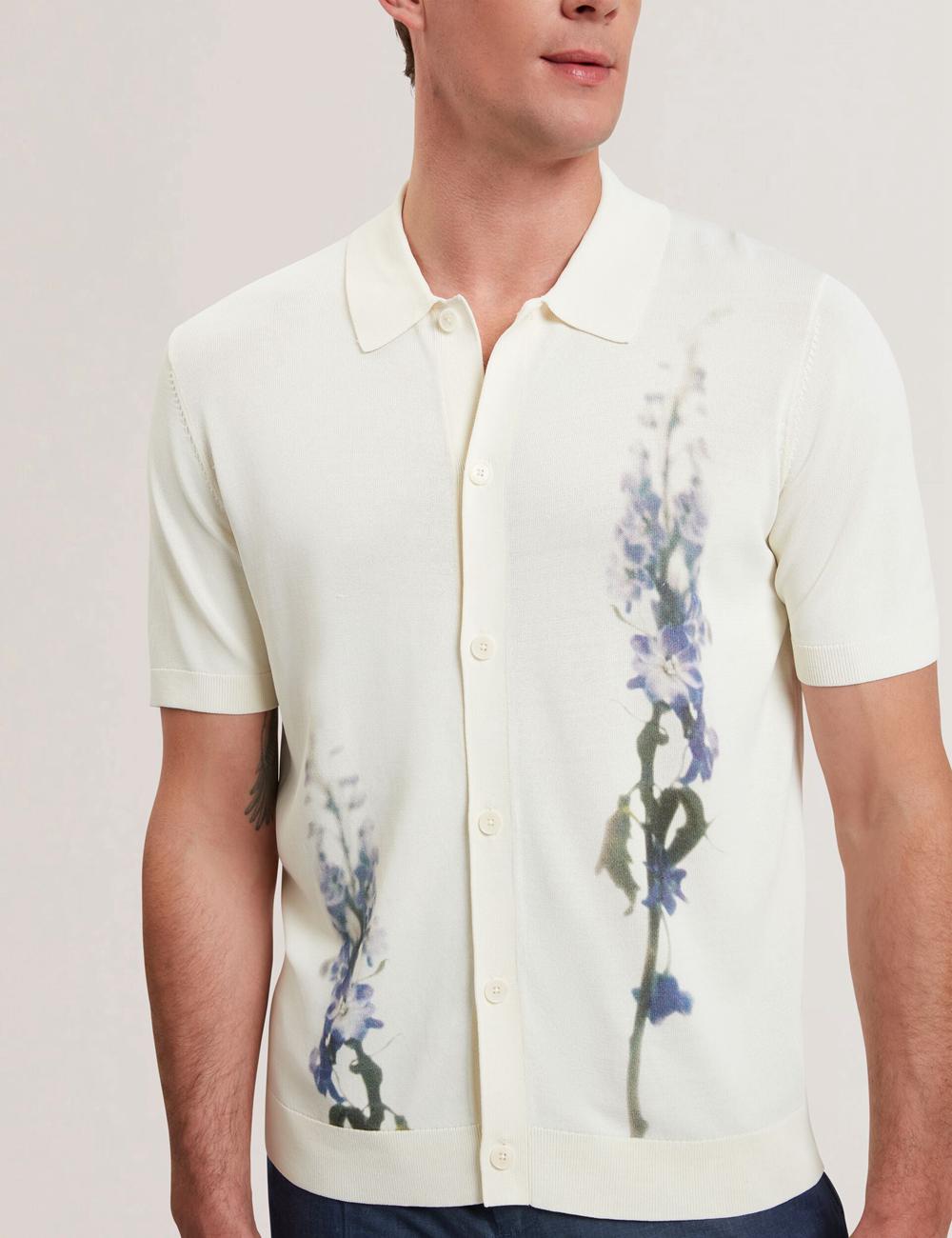 Men Ted Baker RUITS - Short Sleeve Floral Placement Polos Shirts Ecru | Australia  25804-XMYI