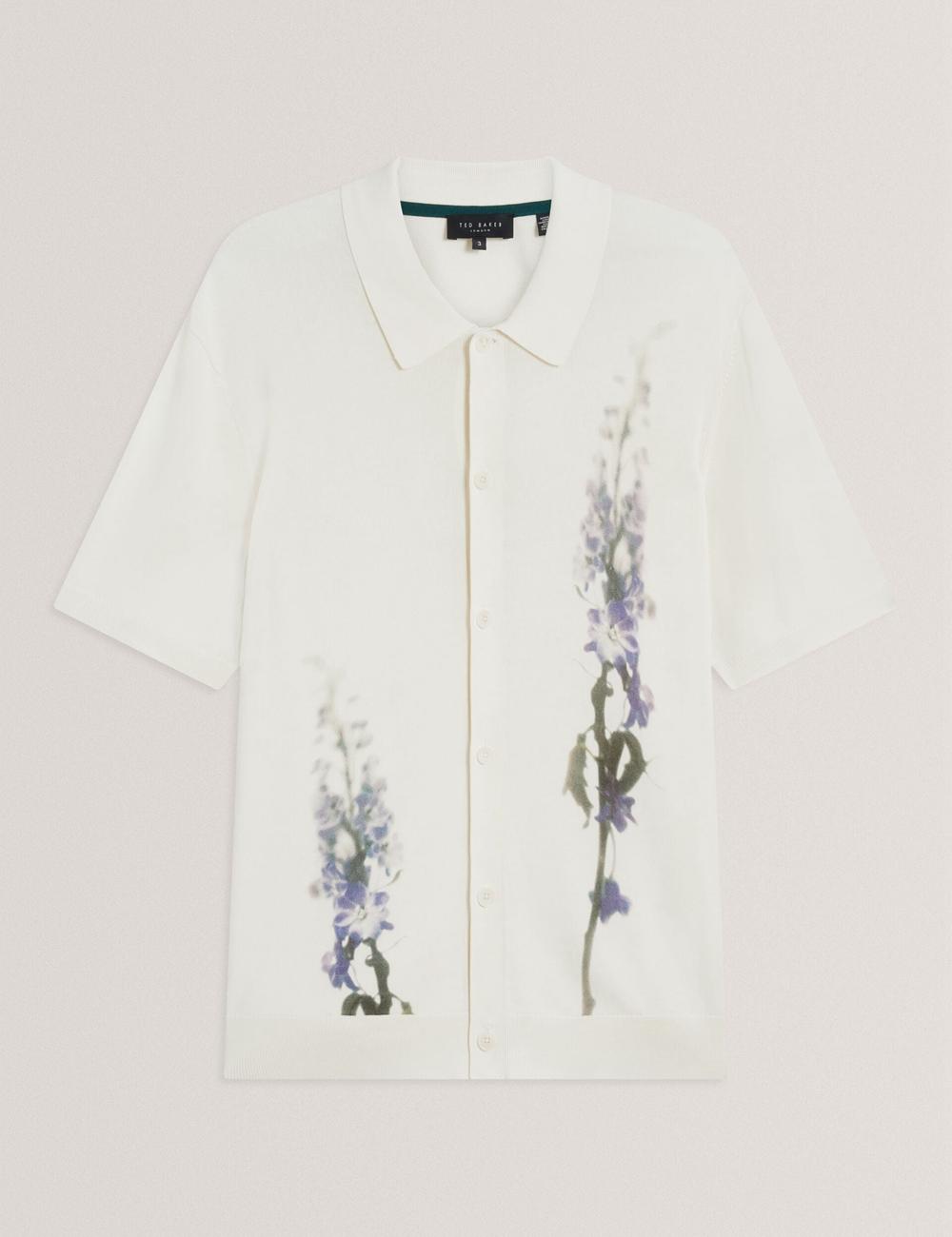 Men Ted Baker RUITS - Short Sleeve Floral Placement Polos Shirts Ecru | Australia  25804-XMYI