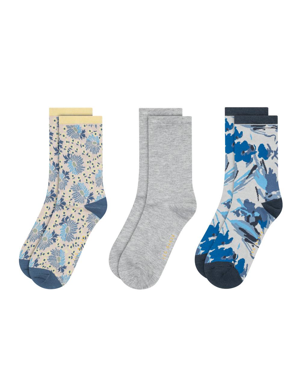 Women Ted Baker 3 Pack Mixed Floral Rayon Crew Socks Blue | Australia  68473-IAHG