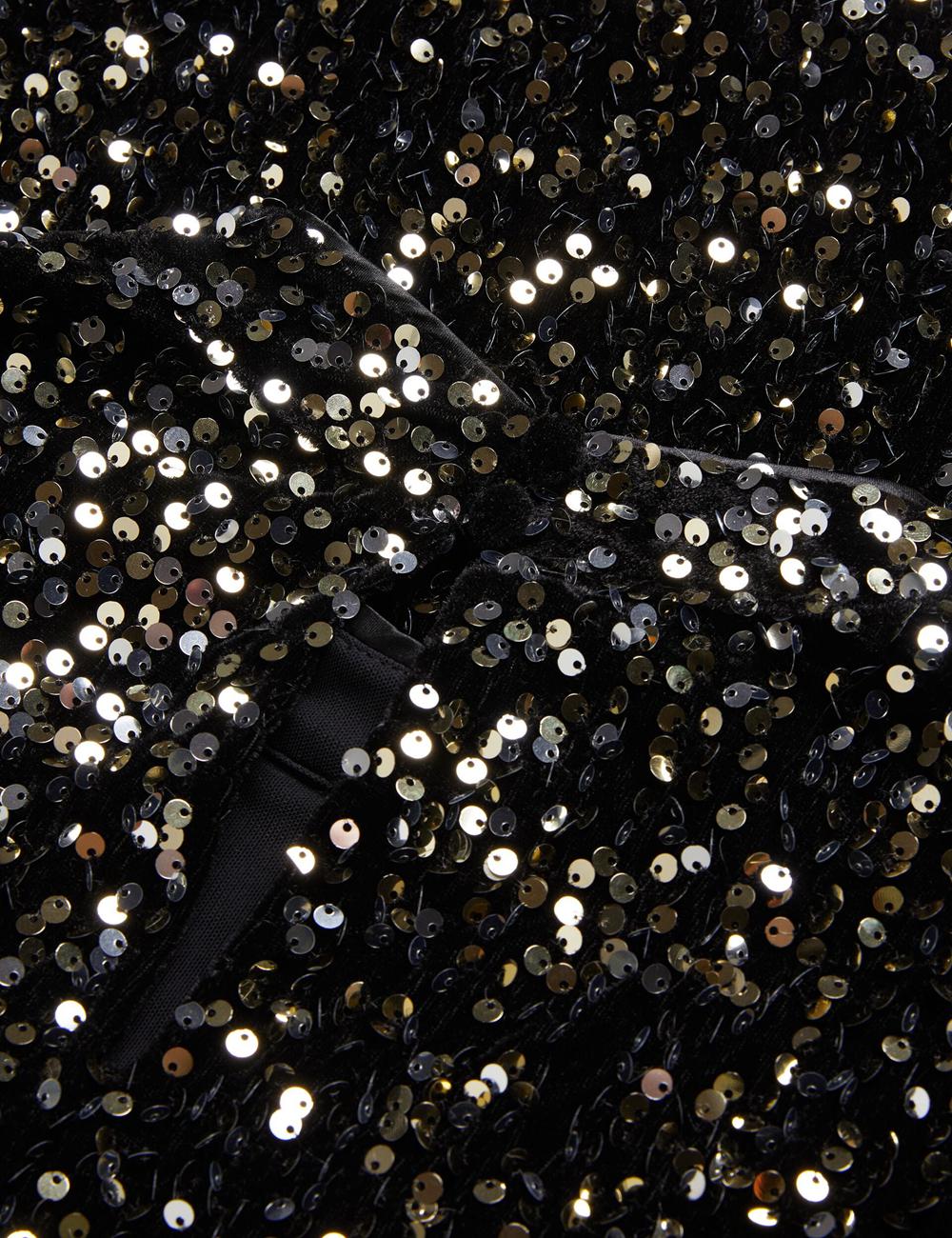 Women Ted Baker AUDRIYY - Sequin Embellished Velvet Shift Mini Dresses Black | Australia  36905-XFBK