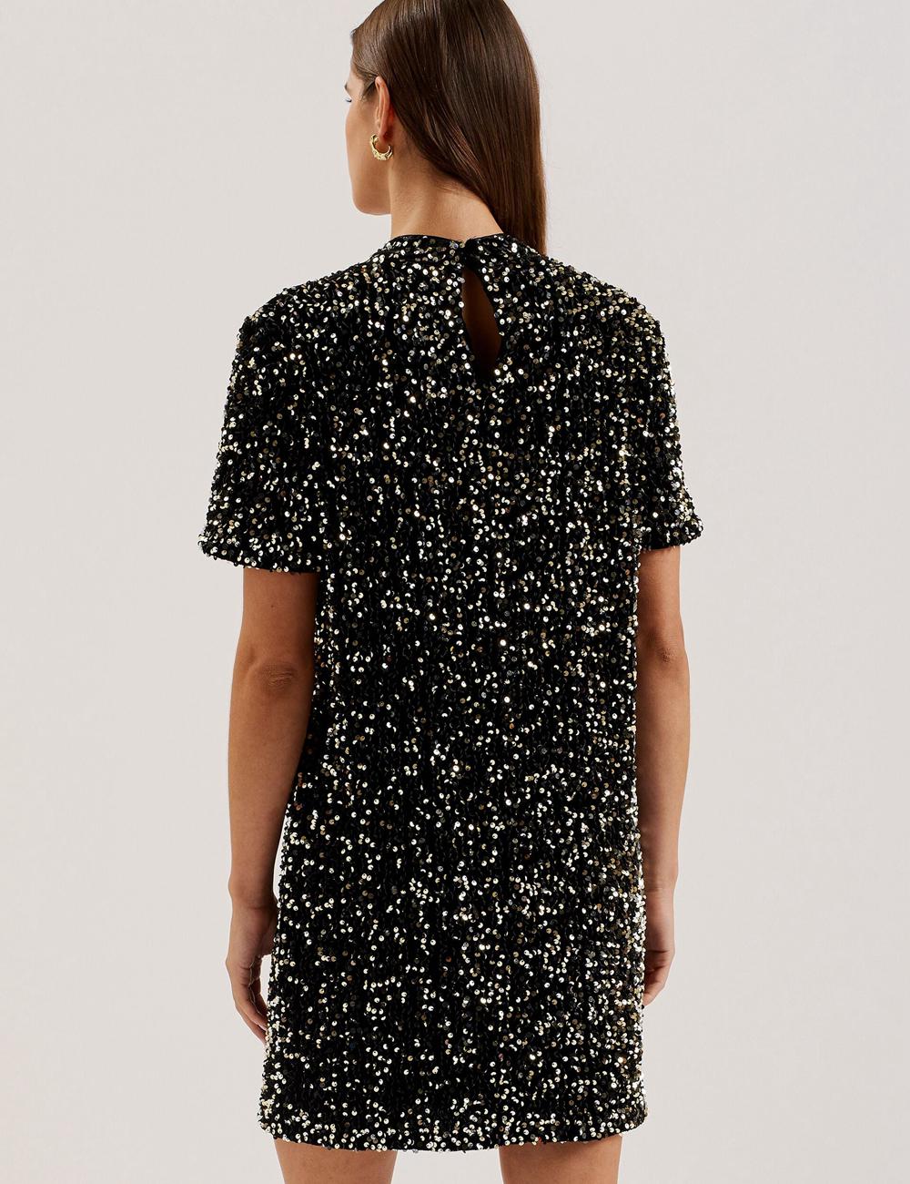 Women Ted Baker AUDRIYY - Sequin Embellished Velvet Shift Mini Dresses Black | Australia  36905-XFBK