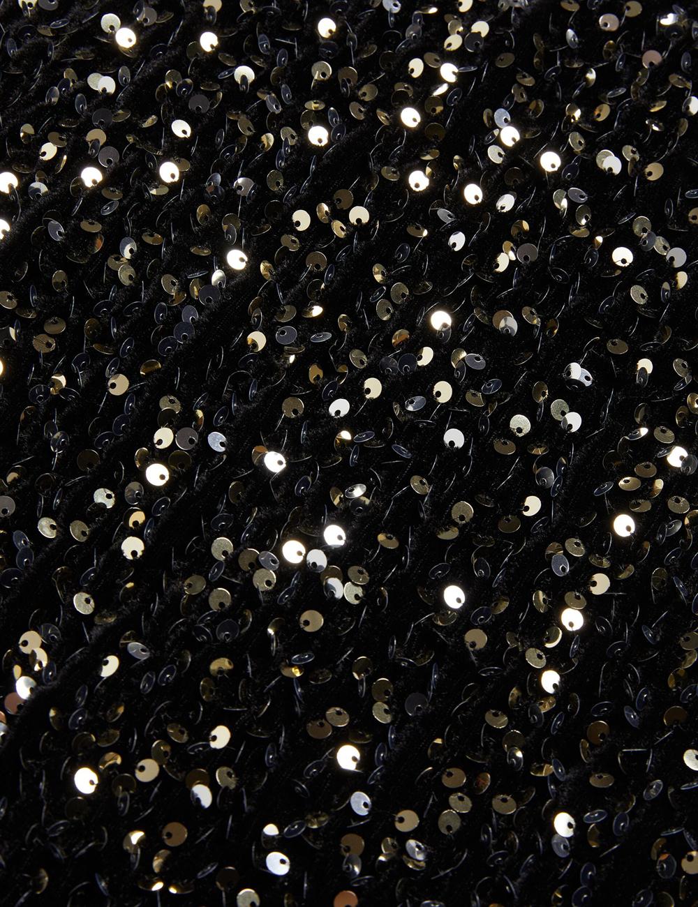 Women Ted Baker AUDRIYY - Sequin Embellished Velvet Shift Mini Dresses Black | Australia  36905-XFBK