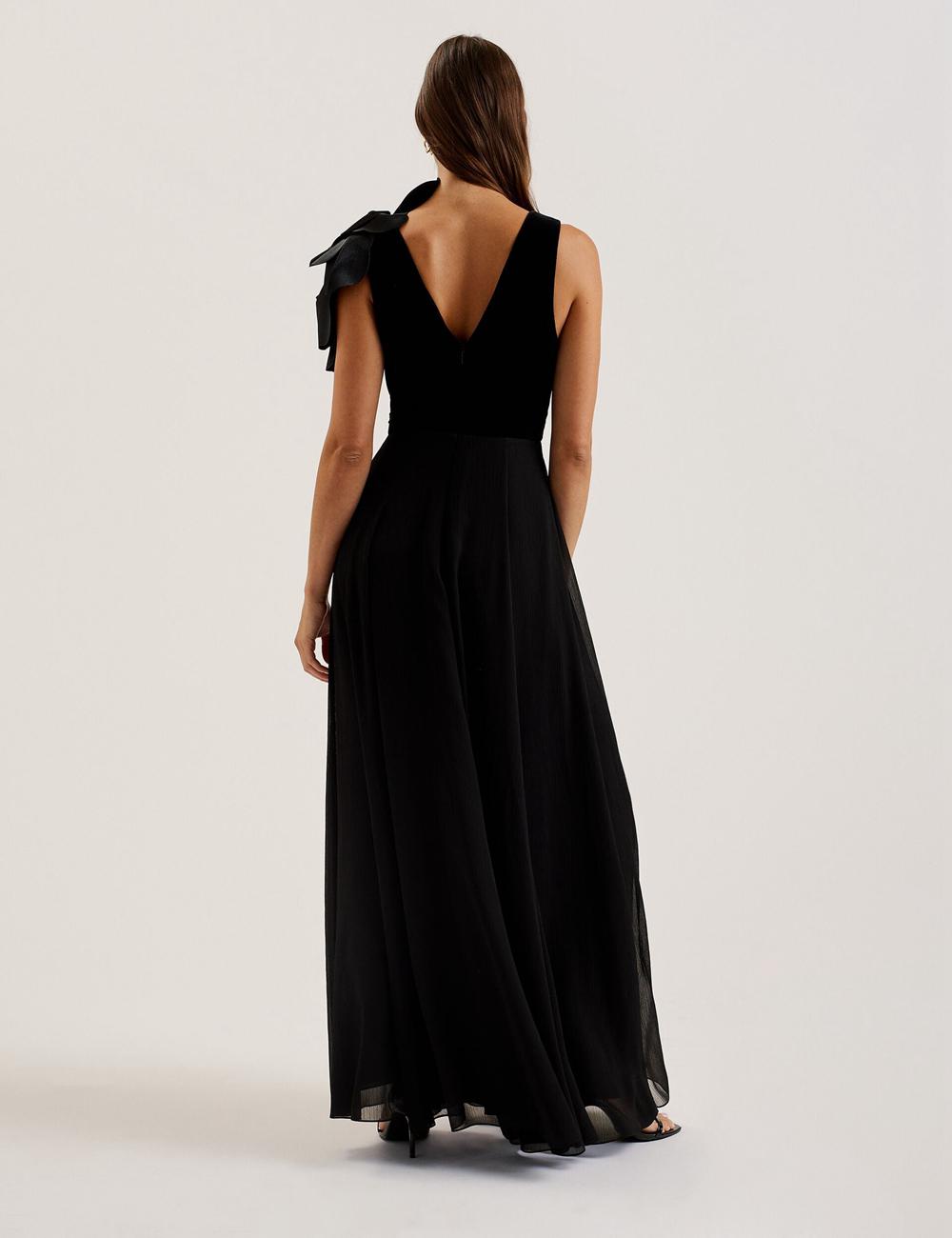 Women Ted Baker BEIRA - Corsage Plunge Neck Sleeveless Maxi Dresses Black | Australia  92478-HGPV