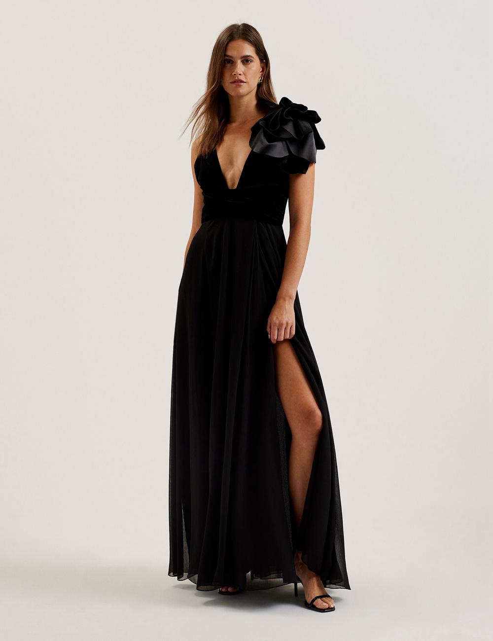 Women Ted Baker BEIRA - Corsage Plunge Neck Sleeveless Maxi Dresses Black | Australia  92478-HGPV