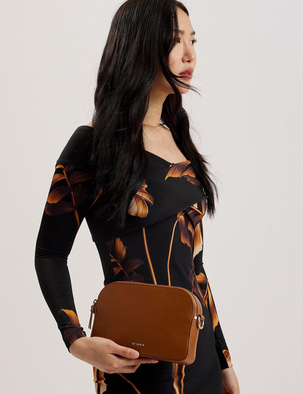 Women Ted Baker DARCELO - Leather Double Zip Crossbody Camera Camera Bag Brown | Australia  32610-PIUQ