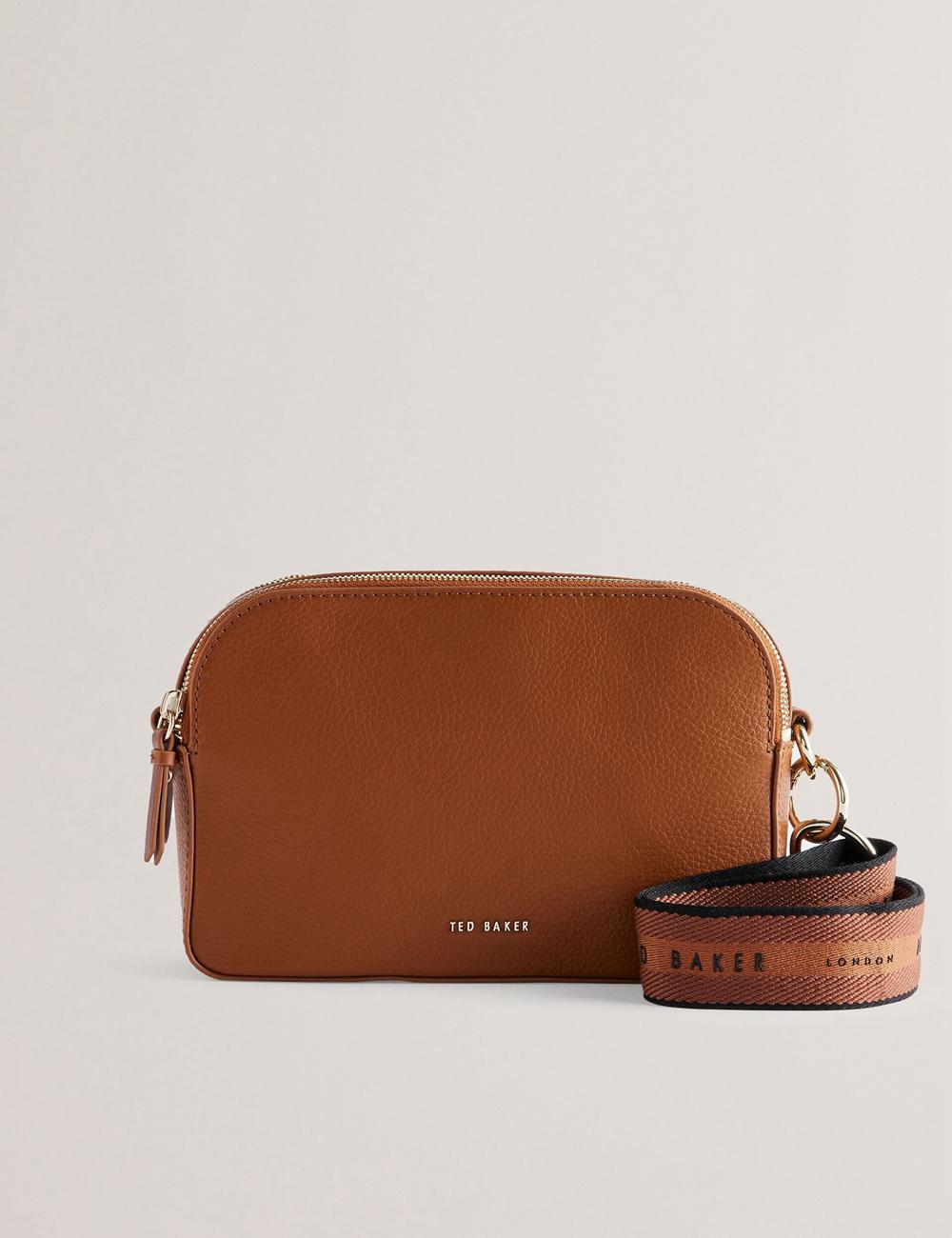 Women Ted Baker DARCELO - Leather Double Zip Crossbody Camera Camera Bag Brown | Australia  32610-PIUQ