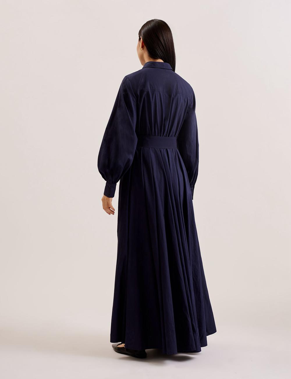 Women Ted Baker ENE - Cotton Maxi Shirt Dress With Belt Maxi Dresses Navy | Australia  14327-NMLV