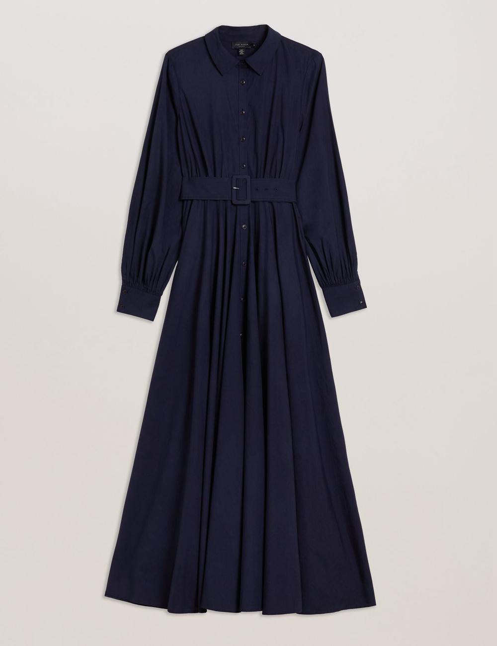 Women Ted Baker ENE - Cotton Maxi Shirt Dress With Belt Maxi Dresses Navy | Australia  14327-NMLV