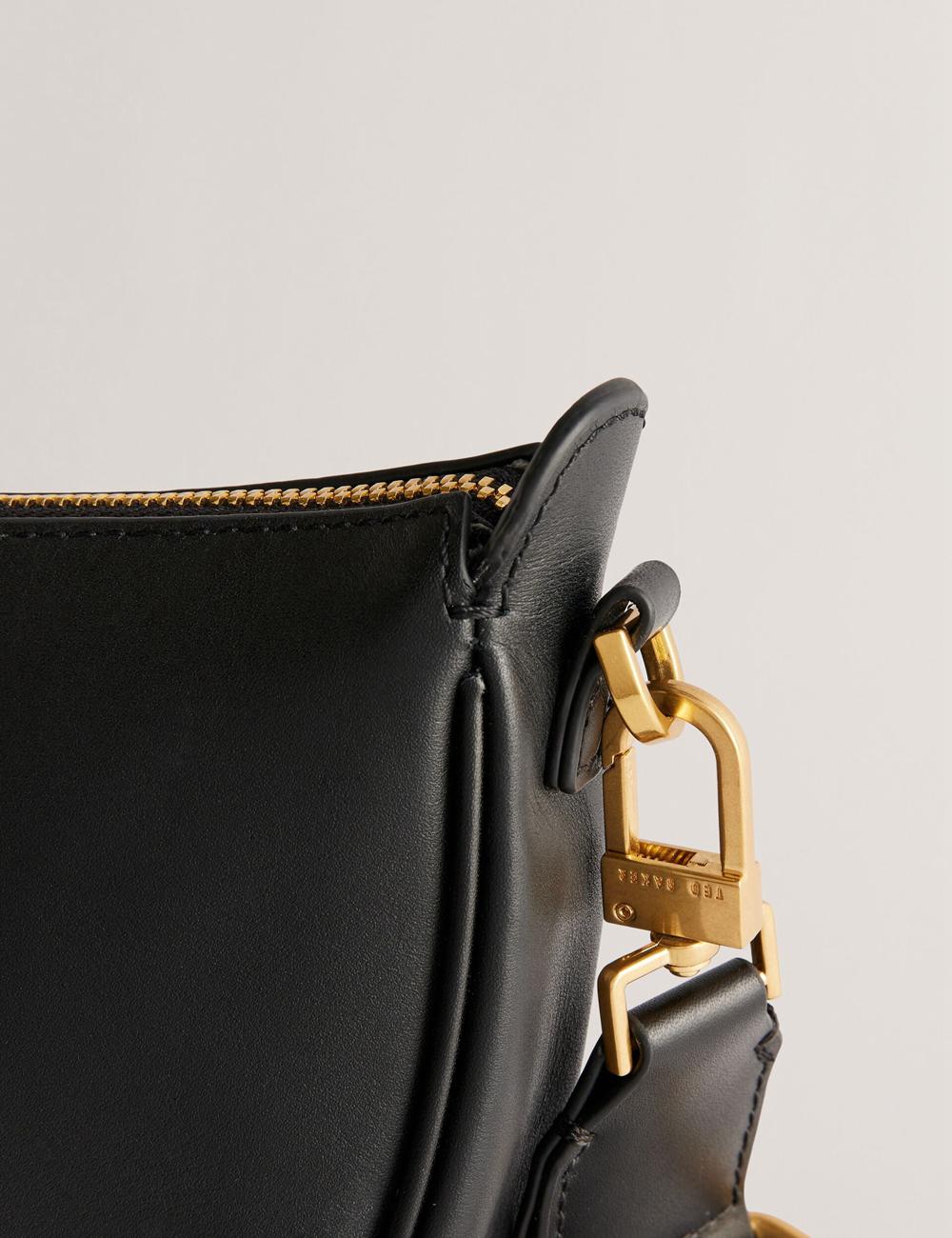 Women Ted Baker ESSINA - Webbing Half Moon Leather Crossbody Bags Black | Australia  64153-ZMVQ