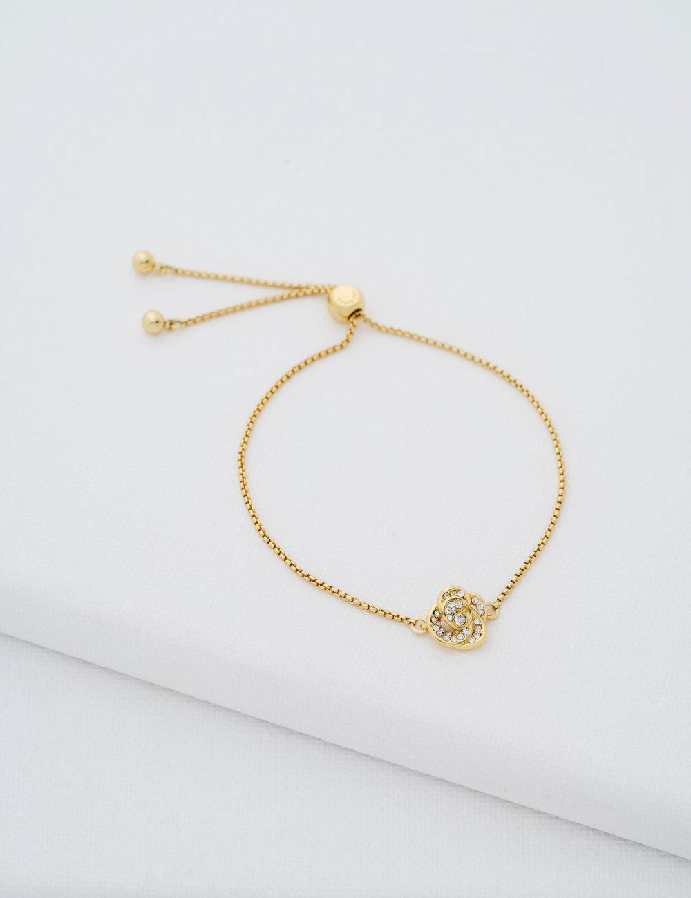 Women Ted Baker FLORINA - Crystal Flower Adjustable Bracelets Gold | Australia  90563-CKNX