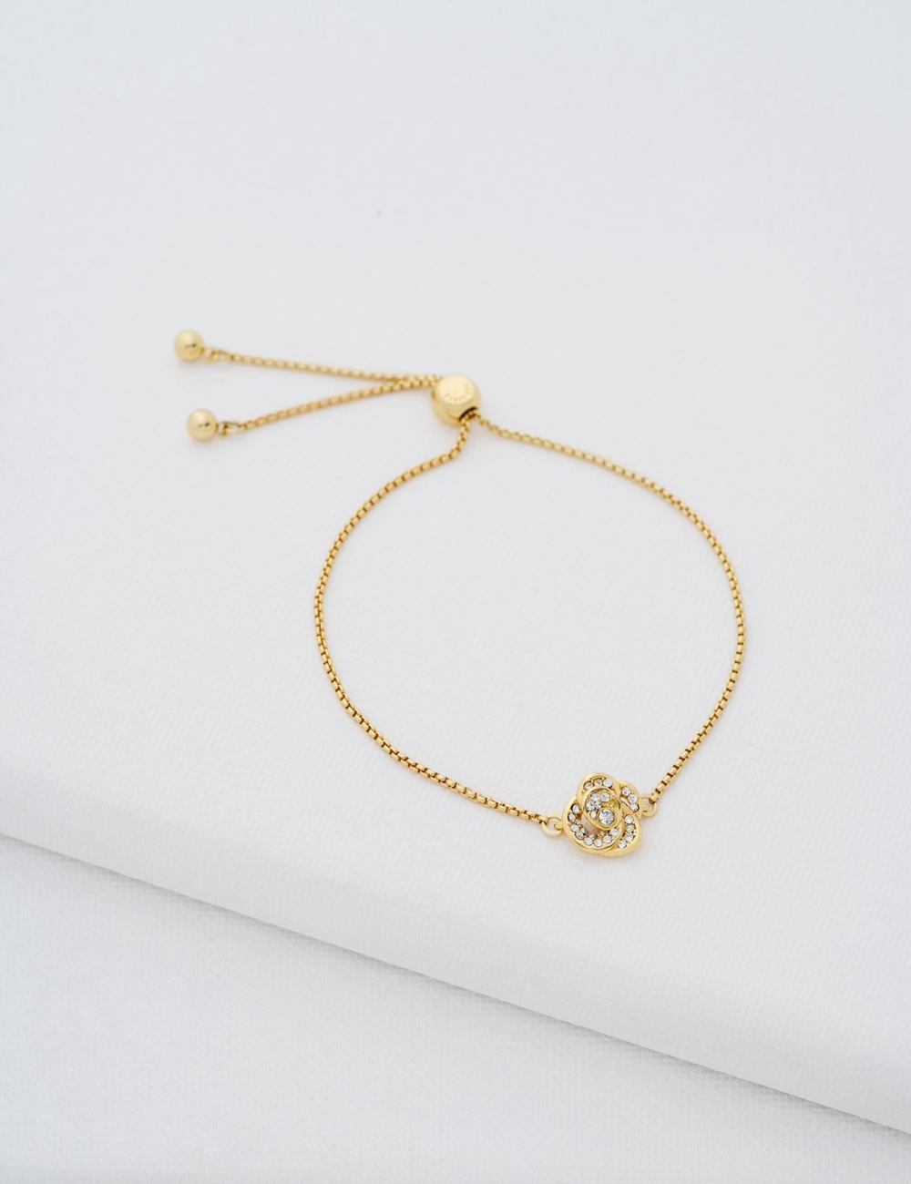 Women Ted Baker FLORINA - Crystal Flower Adjustable Bracelets Gold | Australia  90563-CKNX