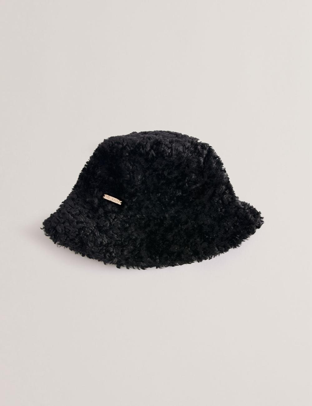 Women Ted Baker FLUFFYI - Faux Shearling Wide Brim Bucket Hats Black | Australia  93540-TYZR