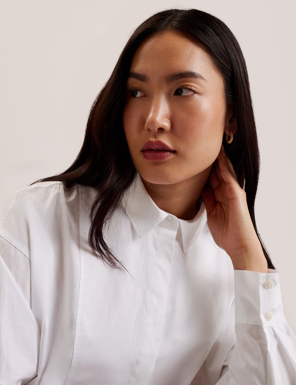 Women Ted Baker IZOTE - Oversized Drop Shoulder Bib Detail Casual Shirts White | Australia  31425-AVWB