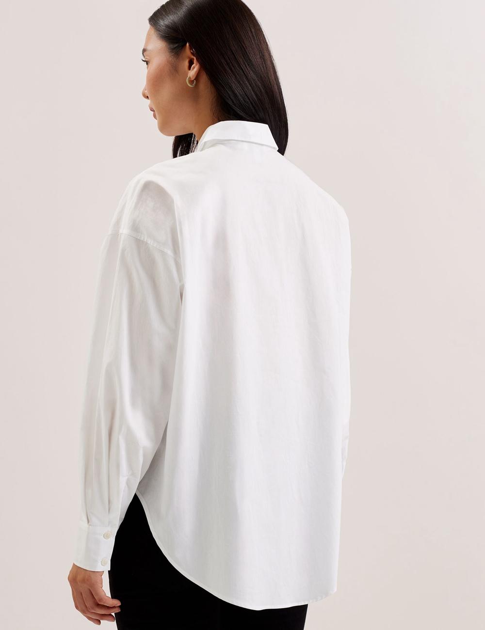 Women Ted Baker IZOTE - Oversized Drop Shoulder Bib Detail Casual Shirts White | Australia  31425-AVWB