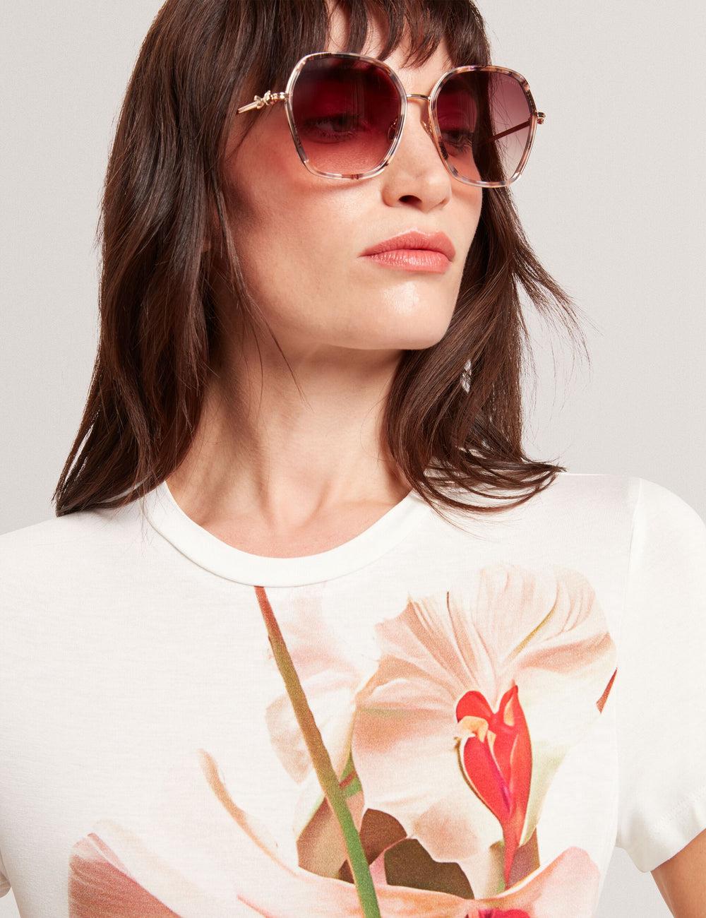 Women Ted Baker KIRA - Oversized Metal Frame Hexagon Sunglasses Gloss Pattern | Australia  05813-LOKJ