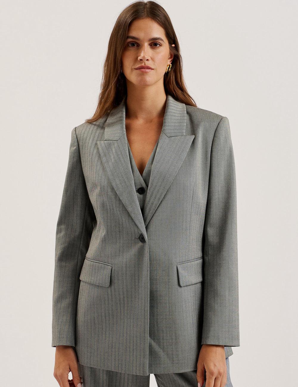 Women Ted Baker KOA - Oversized Herringbone Single Breasted Blazers Dk-Grey | Australia  62495-EYIZ