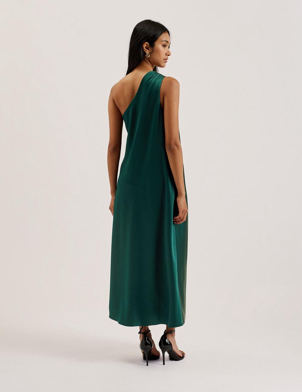 Women Ted Baker MELGAR - Satin One Shoulder Midi Dresses Dk-Green | Australia  17385-VXNY