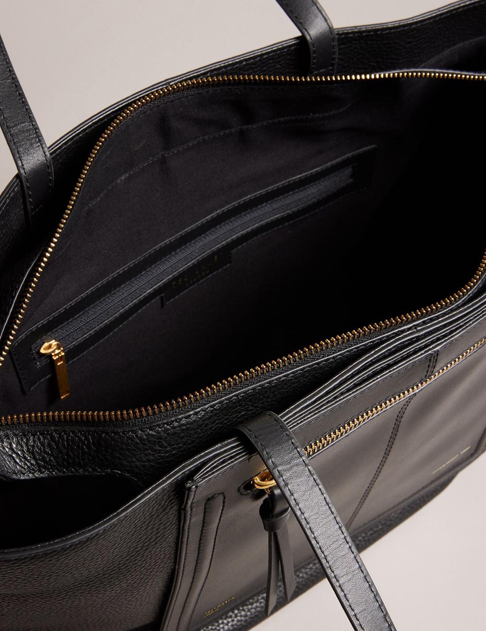 Women Ted Baker NISH - Wide Leather Shopper With Zip Pocket Shopper Bags Black | Australia  91076-KISR