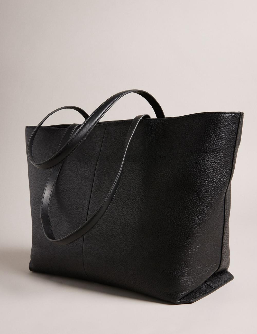 Women Ted Baker NISH - Wide Leather Shopper With Zip Pocket Shopper Bags Black | Australia  91076-KISR