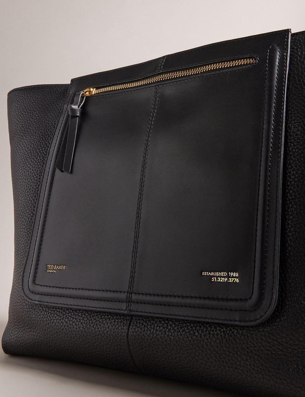 Women Ted Baker NISH - Wide Leather Shopper With Zip Pocket Shopper Bags Black | Australia  91076-KISR