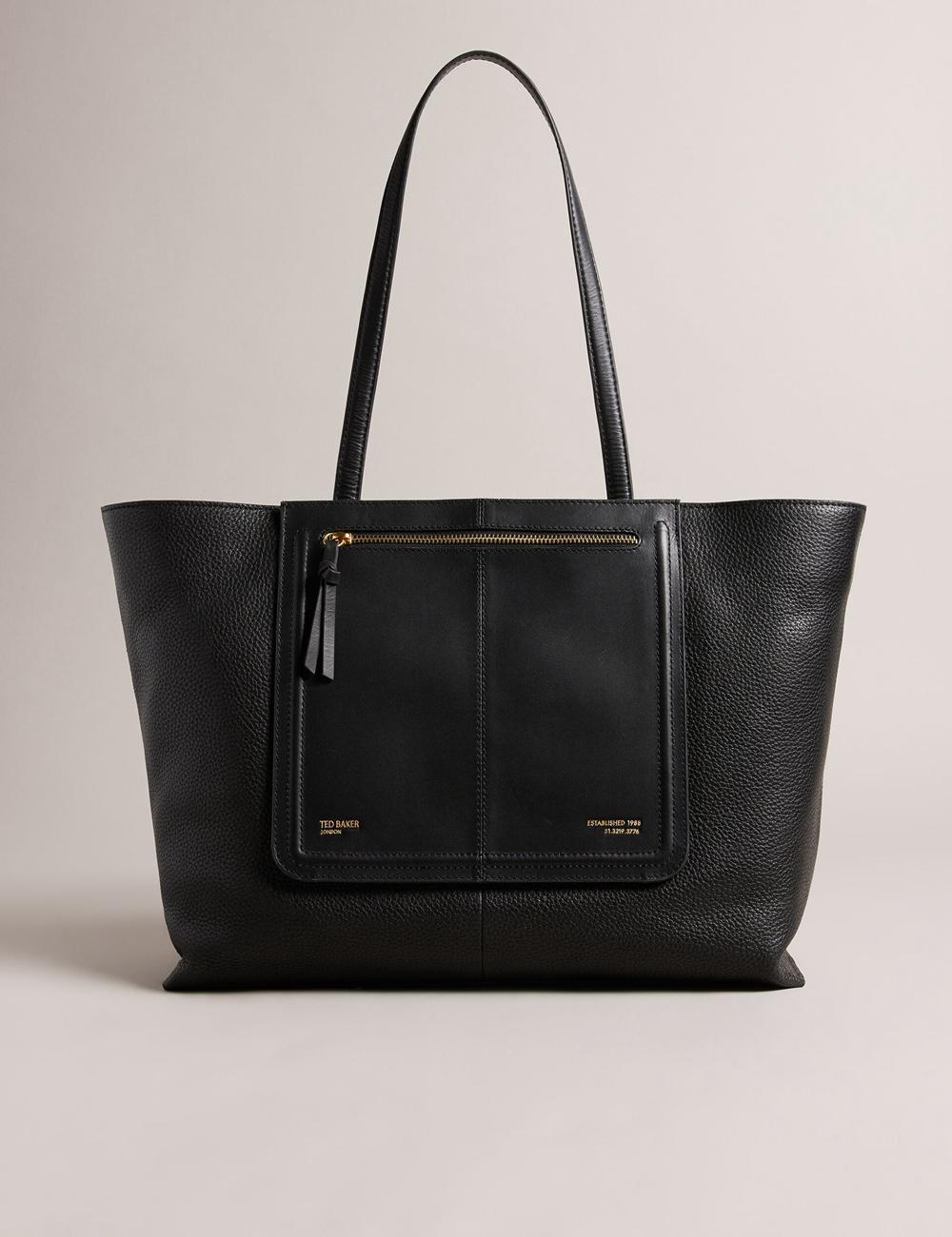 Women Ted Baker NISH - Wide Leather Shopper With Zip Pocket Shopper Bags Black | Australia  91076-KISR