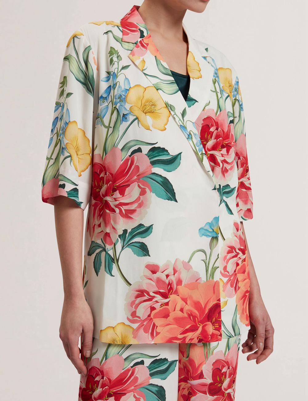 Women Ted Baker NYMPHA - Floral Short Sleeve Oversized Blazers White | Australia  48512-MASD