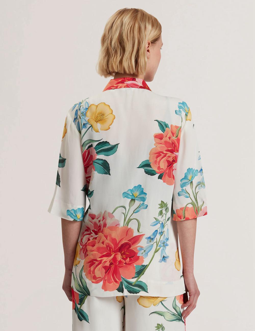Women Ted Baker NYMPHA - Floral Short Sleeve Oversized Blazers White | Australia  48512-MASD