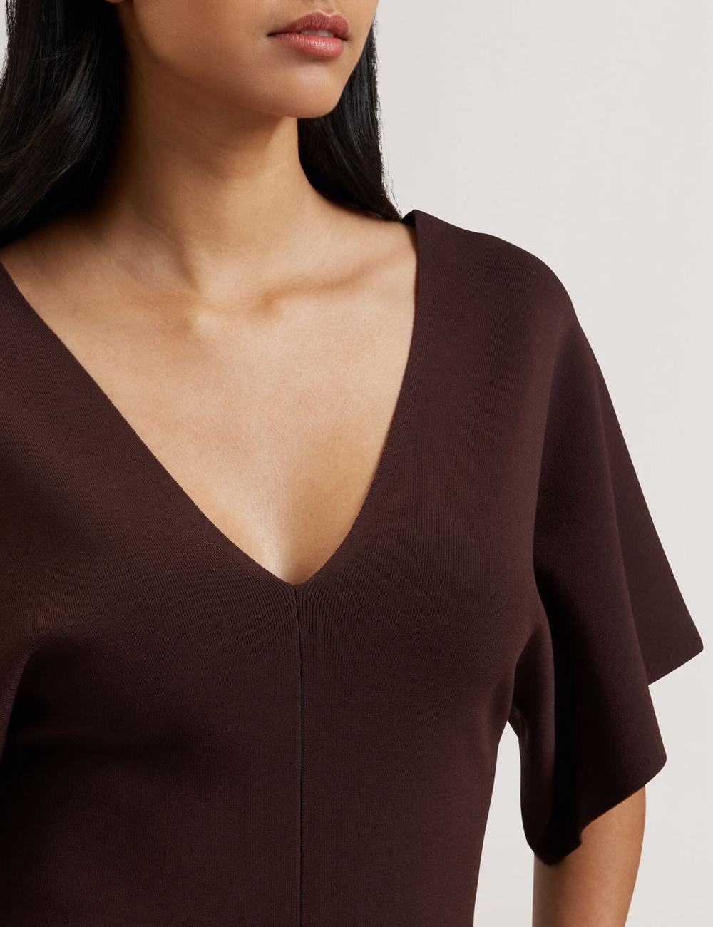 Women Ted Baker REGINAH - Wide Short Sleeve V-Neck Knitted Tops Dk-Brown | Australia  32786-XTRD