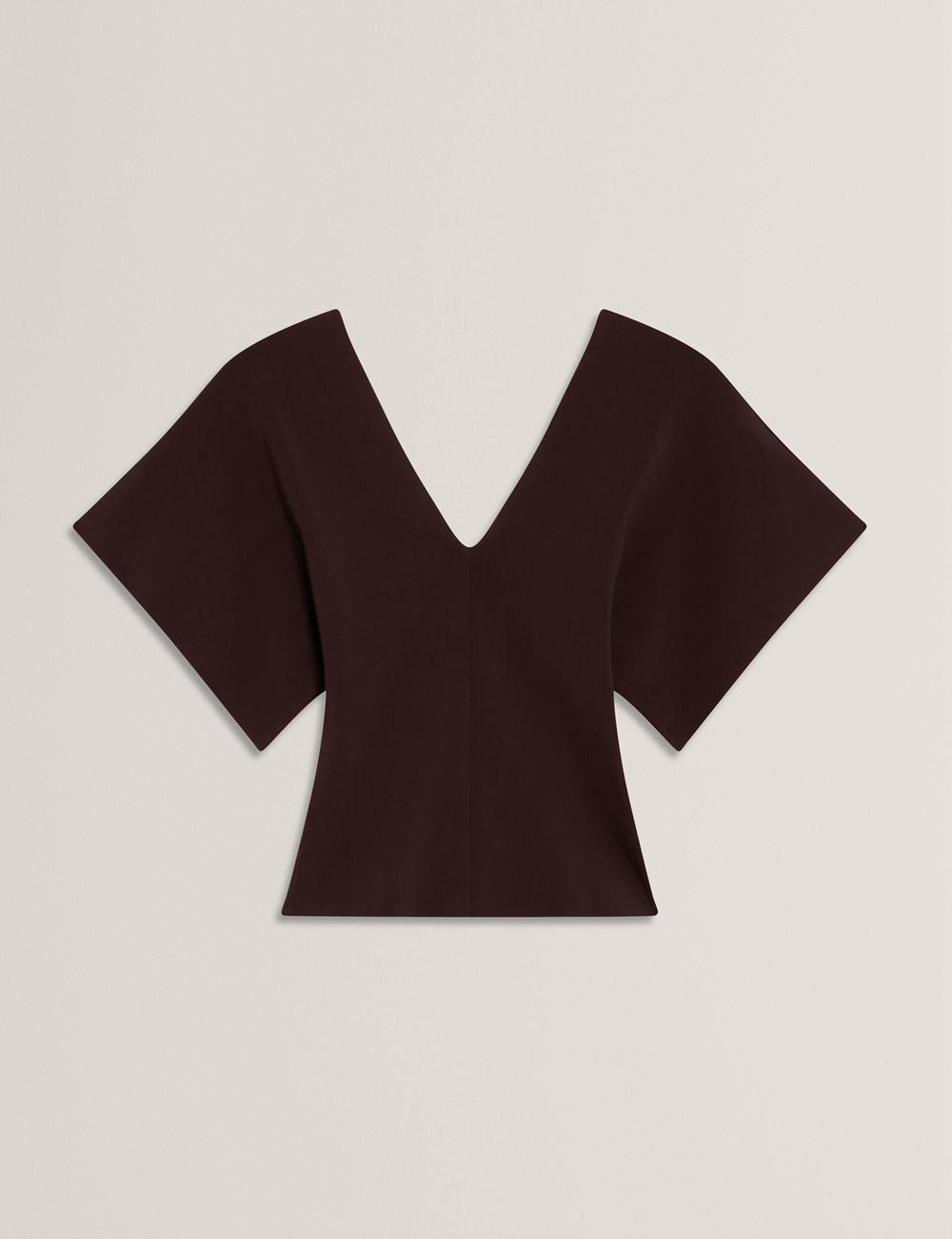 Women Ted Baker REGINAH - Wide Short Sleeve V-Neck Knitted Tops Dk-Brown | Australia  32786-XTRD