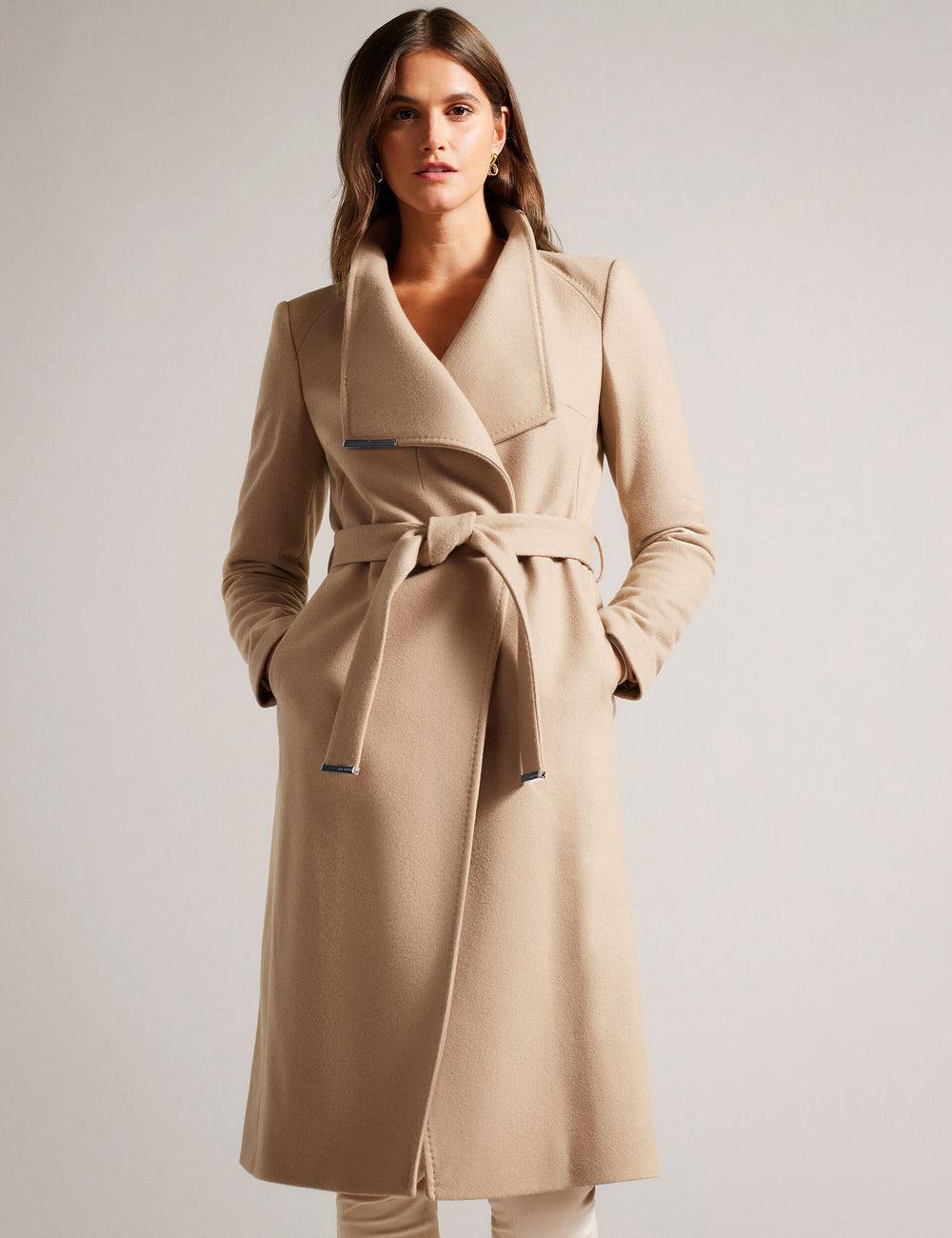 Women Ted Baker ROSE - Midi Length Belted Wool Wrap Coat Jackets Camel | Australia  73526-RITZ