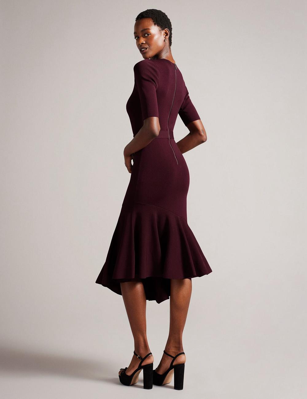 Women Ted Baker SAMALEE - Flippy Hem Knitted Midi Dresses Red | Australia  15924-BAPM