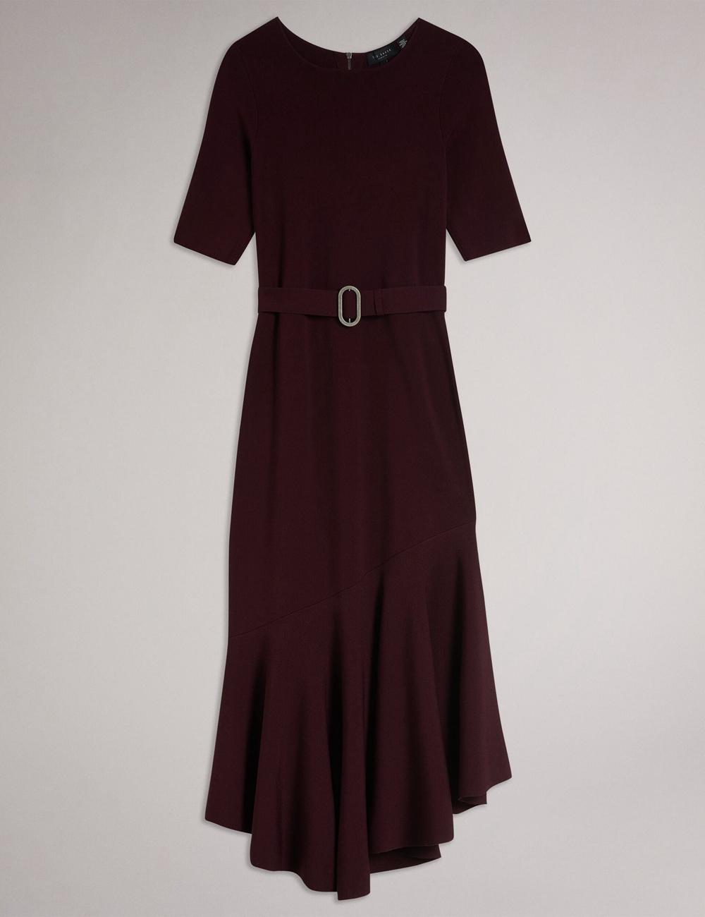 Women Ted Baker SAMALEE - Flippy Hem Knitted Midi Dresses Red | Australia  15924-BAPM